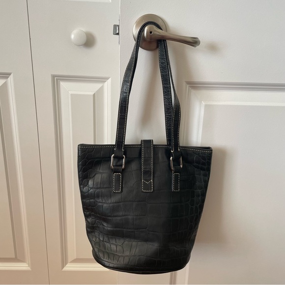 Dooney & Bourke Vintage Black Leather Crocodile Shoulder Bag Bucket Tote - Picture 3 of 11